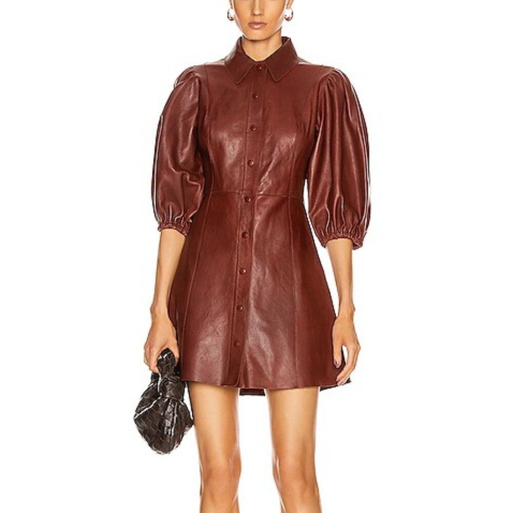 NWT Ganni Lamb Leather Dress In Decadent Chocolate‎ 34 / XS​​